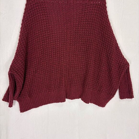 Free People Maroon Open Knit V Neck Boxy Fit Cardigan Oversized Sweater Women's - Picture 9 of 10